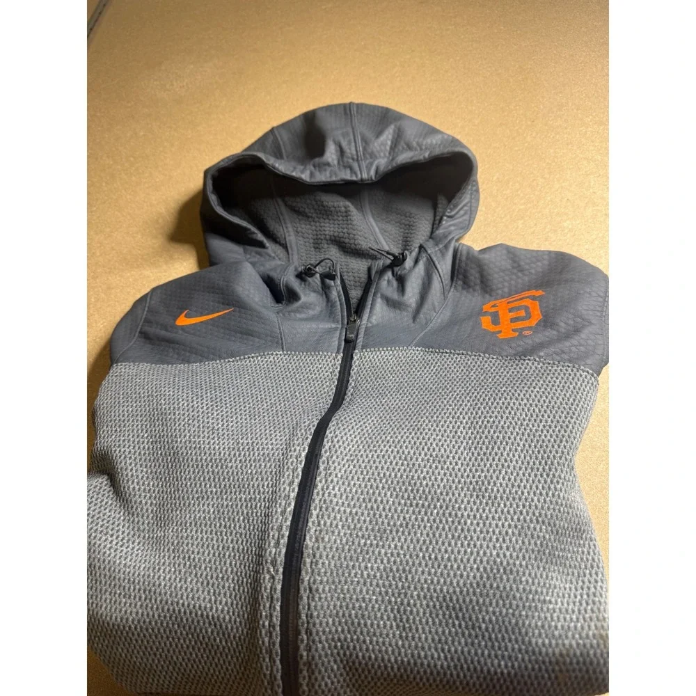 Nike San Francisco Giants Therma-FIT Full Zip Hoodie Gray Orange Mens Medium
